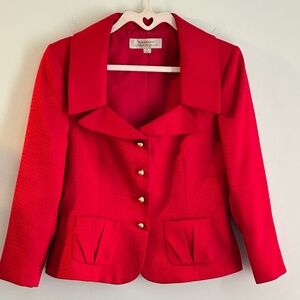 Tahari Arthur S. Levine Vintage Textured Red Button Front Blazer